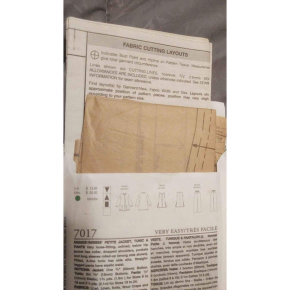 Sewing Pattern Very Easy Vogue 7017 Jacket Tunic Pants Sizes 14-16-18 UNCUT - Picture 3 of 3